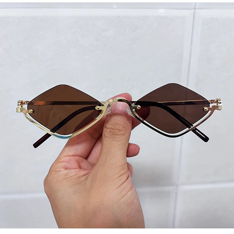 Óculos de Sol Feminino Poligonal – Design Vintage Cat Eye, Armação Metálica de Luxo, Estilo Hipster