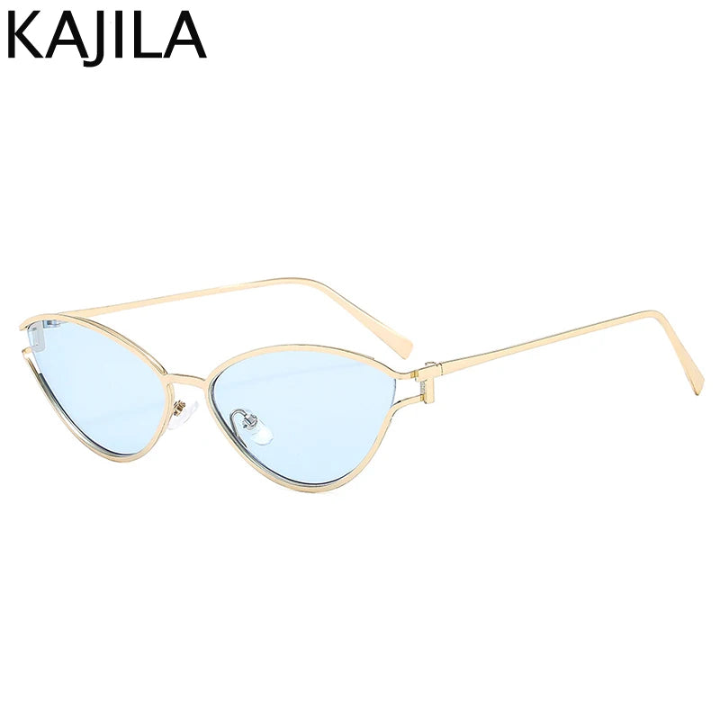 Óculos de Sol Femininos Cat Eye – Estilo Vintage, Armação Metálica Oval Pequena, Design Luxuoso e Punk