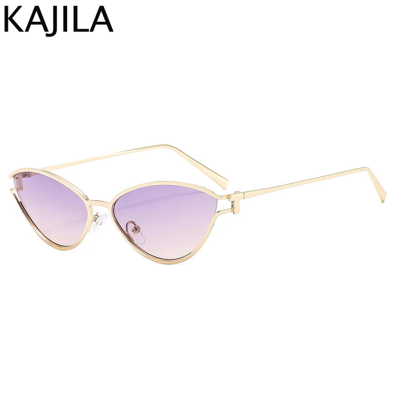 Óculos de Sol Femininos Cat Eye – Estilo Vintage, Armação Metálica Oval Pequena, Design Luxuoso e Punk