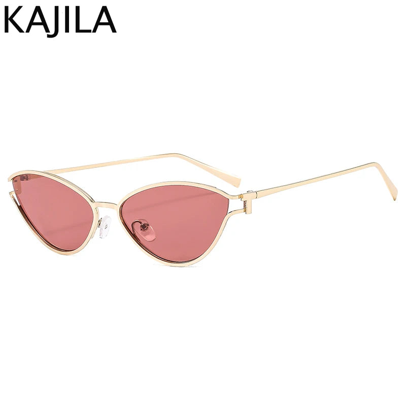 Óculos de Sol Femininos Cat Eye – Estilo Vintage, Armação Metálica Oval Pequena, Design Luxuoso e Punk