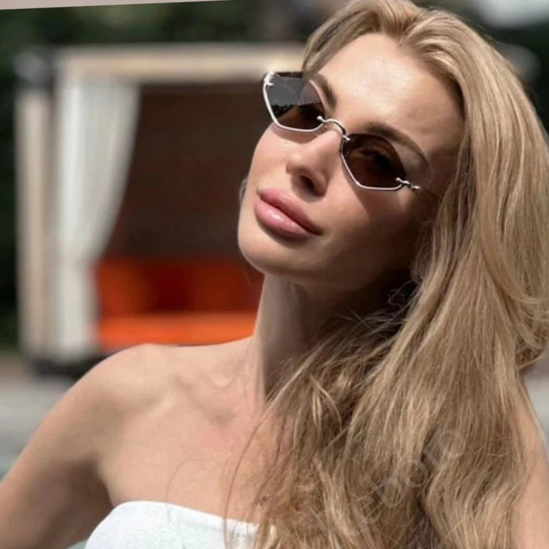 Óculos de Sol Feminino Poligonal – Design Vintage Cat Eye, Armação Metálica de Luxo, Estilo Hipster