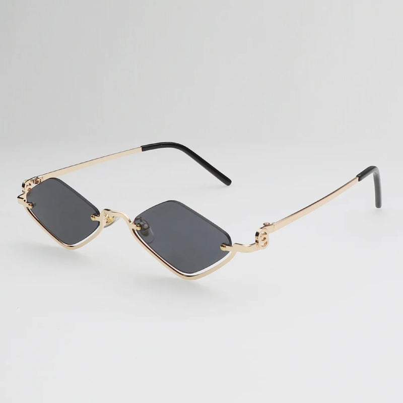 Óculos de Sol Feminino Poligonal – Design Vintage Cat Eye, Armação Metálica de Luxo, Estilo Hipster