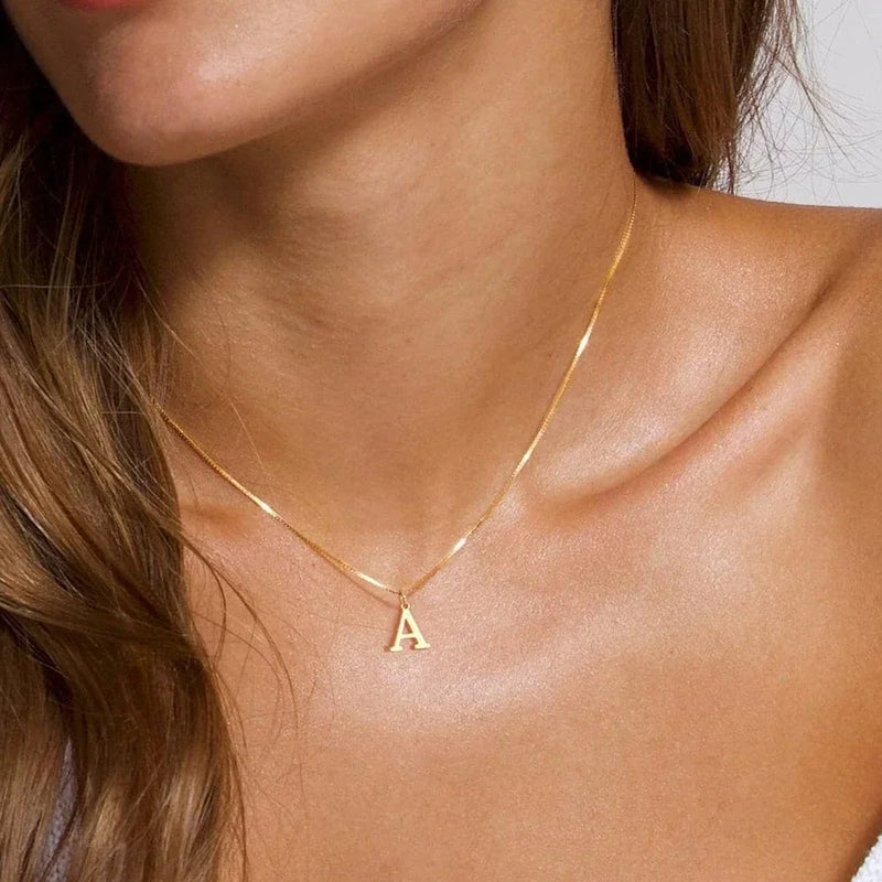 Colar com Inicial – Pingente de Letra, Corrente Box Estilo Choker