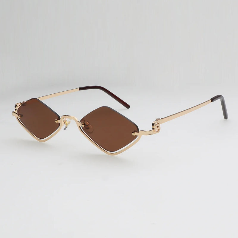 Óculos de Sol Feminino Poligonal – Design Vintage Cat Eye, Armação Metálica de Luxo, Estilo Hipster