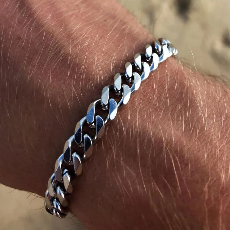 Pulseira Cuban Chain para Homens – Clássica, Elegante e em Aço Inoxidável Prata